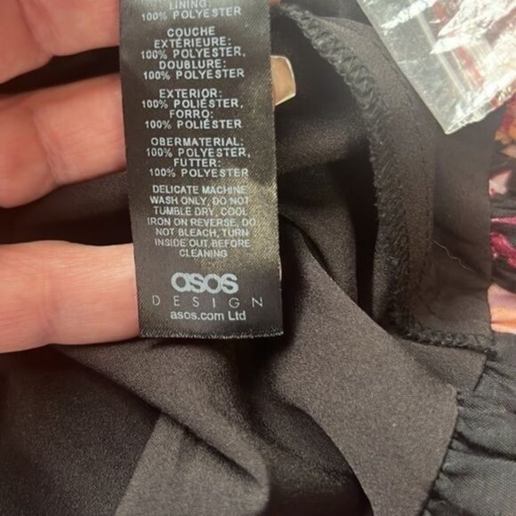 ASOS Dress Womens 14 Black Floral Puff Sleeve Midi Polyester Belted - Picture 11 of 13